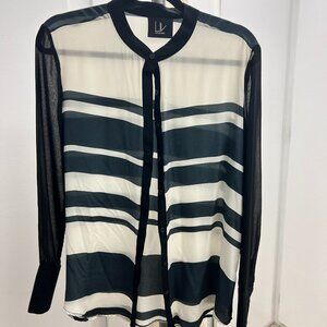 Silky Striped Button Front Dress Shirt/Blouse